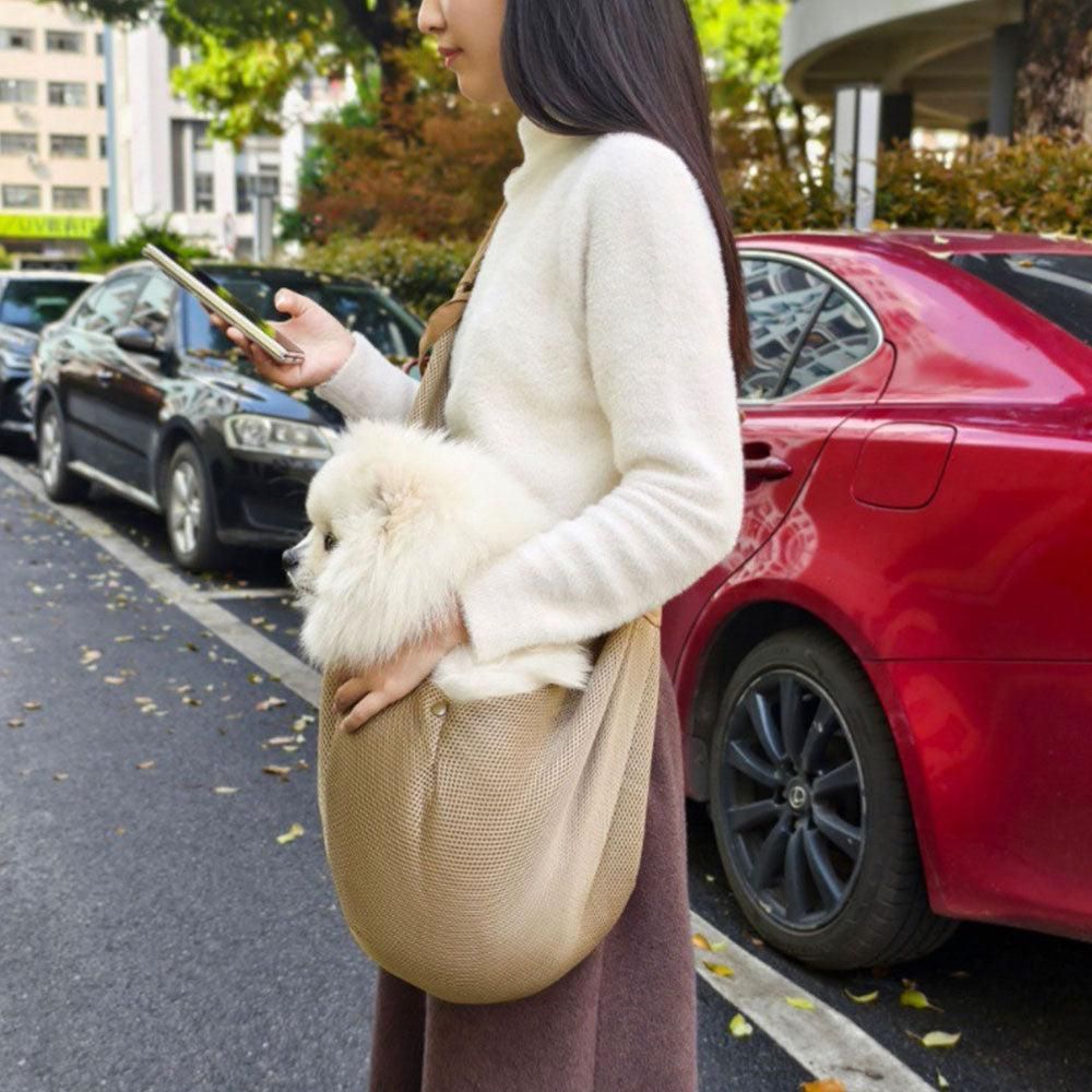 Adjustable Pet Dog Carrier Sling Bag Breathable Mesh Puppy Cat Carrier Khaki - Image 3