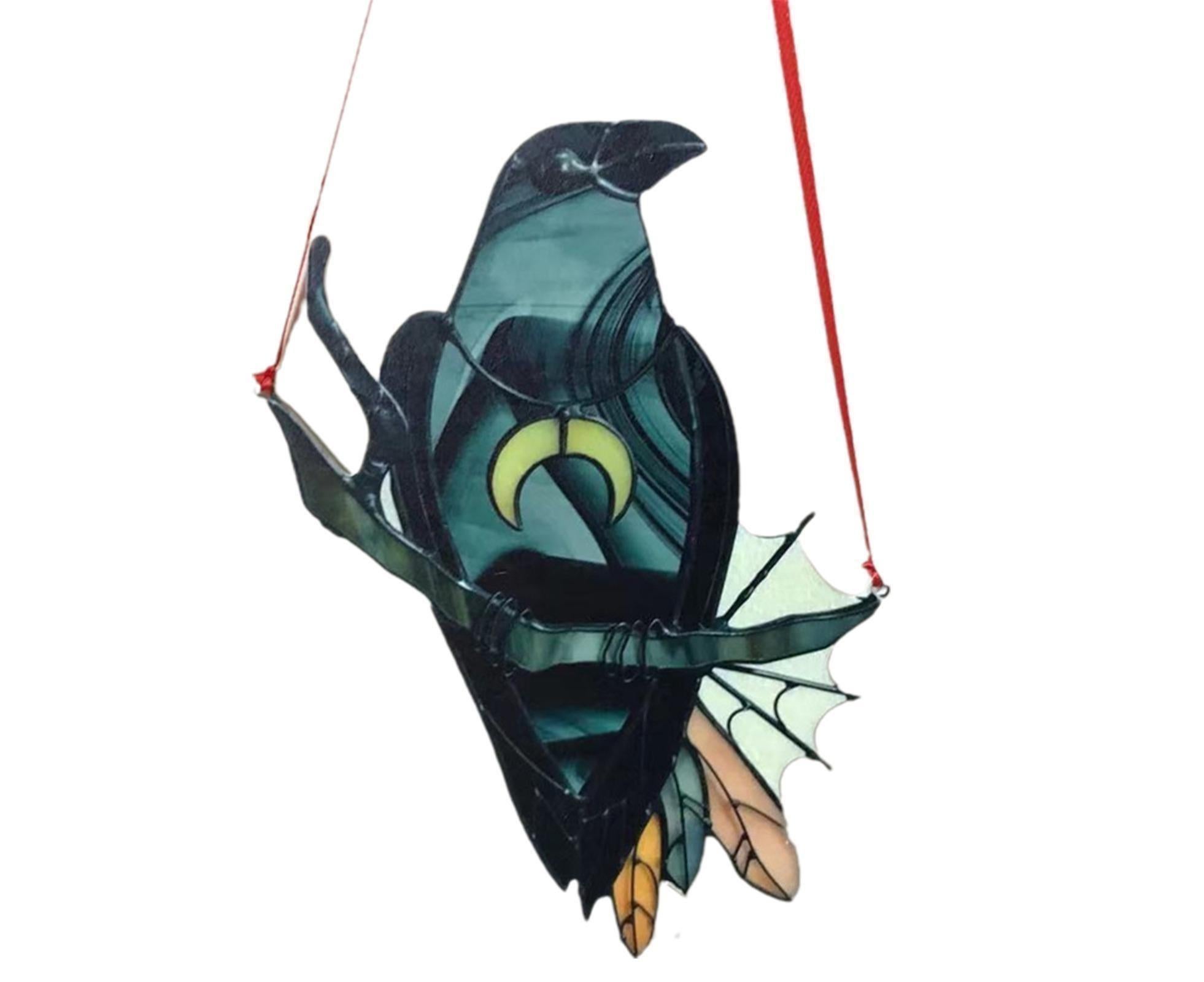 Pendant Crow Pattern Landscaping Ornaments Acrylic Door Wall Hanging Ornaments for Home-Black - Image 2