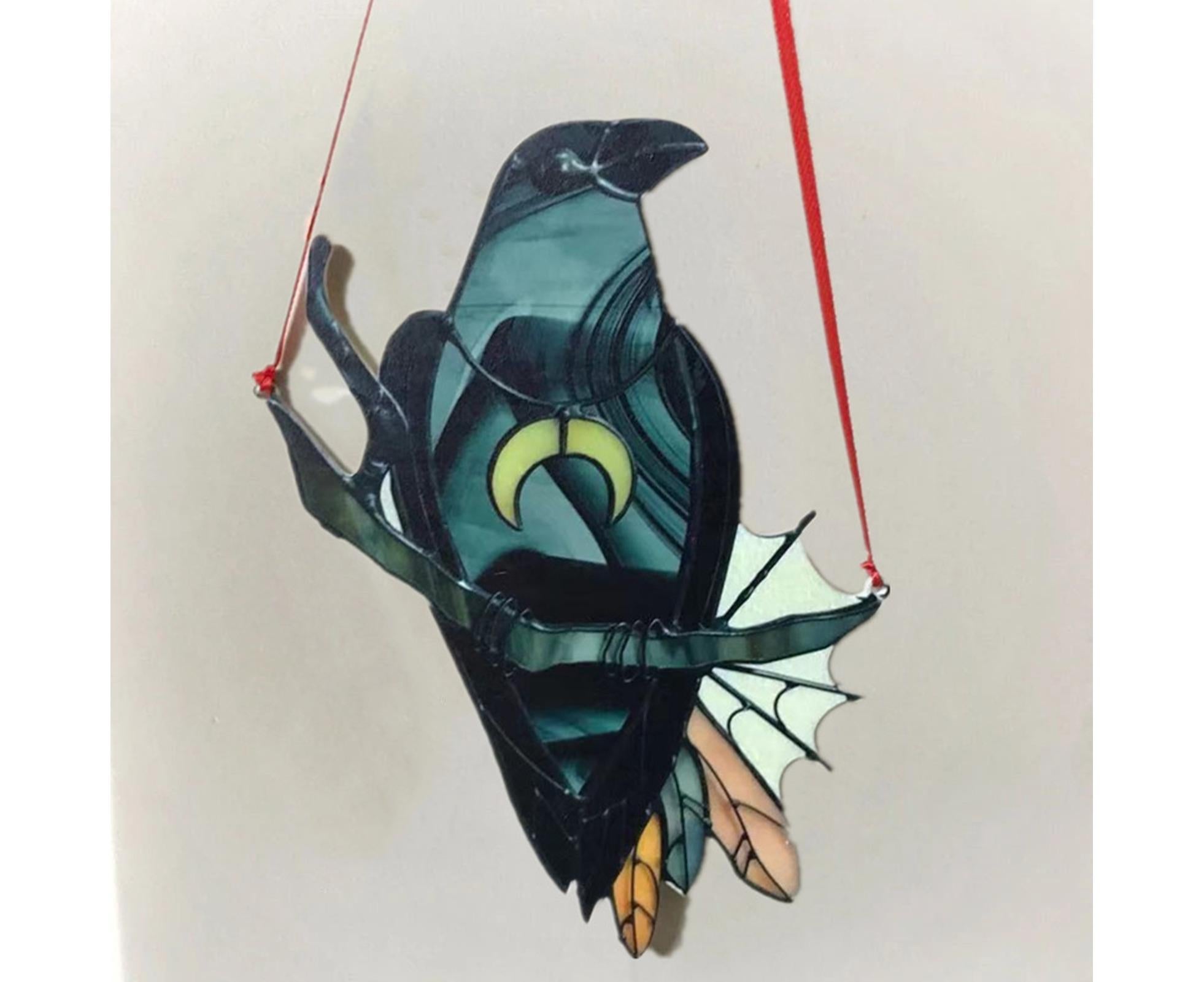 Pendant Crow Pattern Landscaping Ornaments Acrylic Door Wall Hanging Ornaments for Home-Black - Image 5