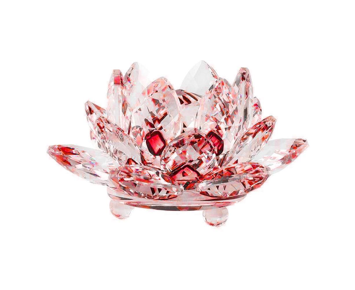 Artificial Quartz Crystal Lotus Flower Figurine Wedding Party Decor Souvenir-Red - Image 1
