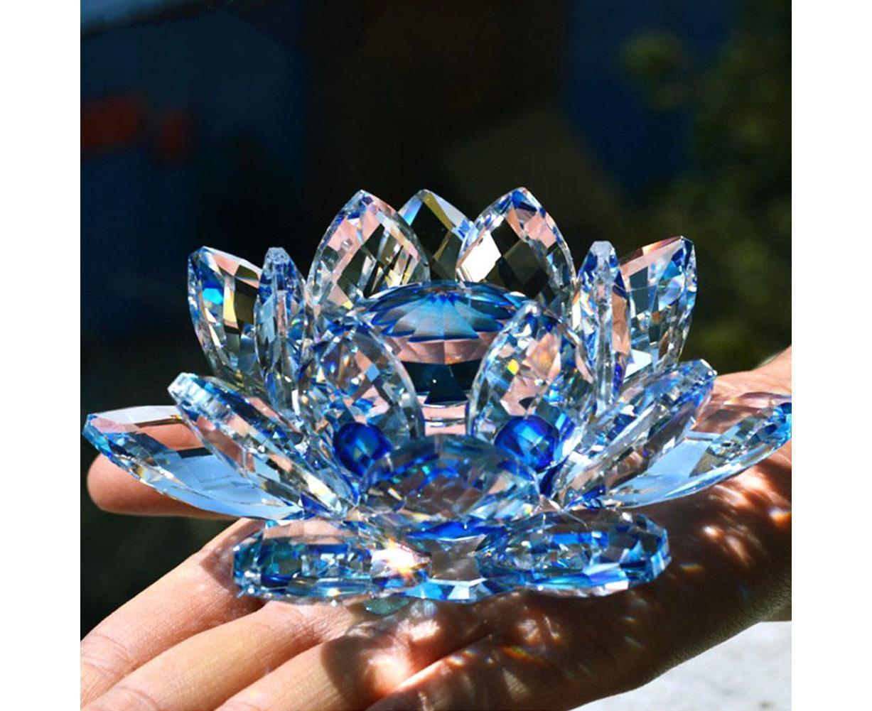 Artificial Quartz Crystal Lotus Flower Figurine Wedding Party Decor Souvenir-Red - Image 2
