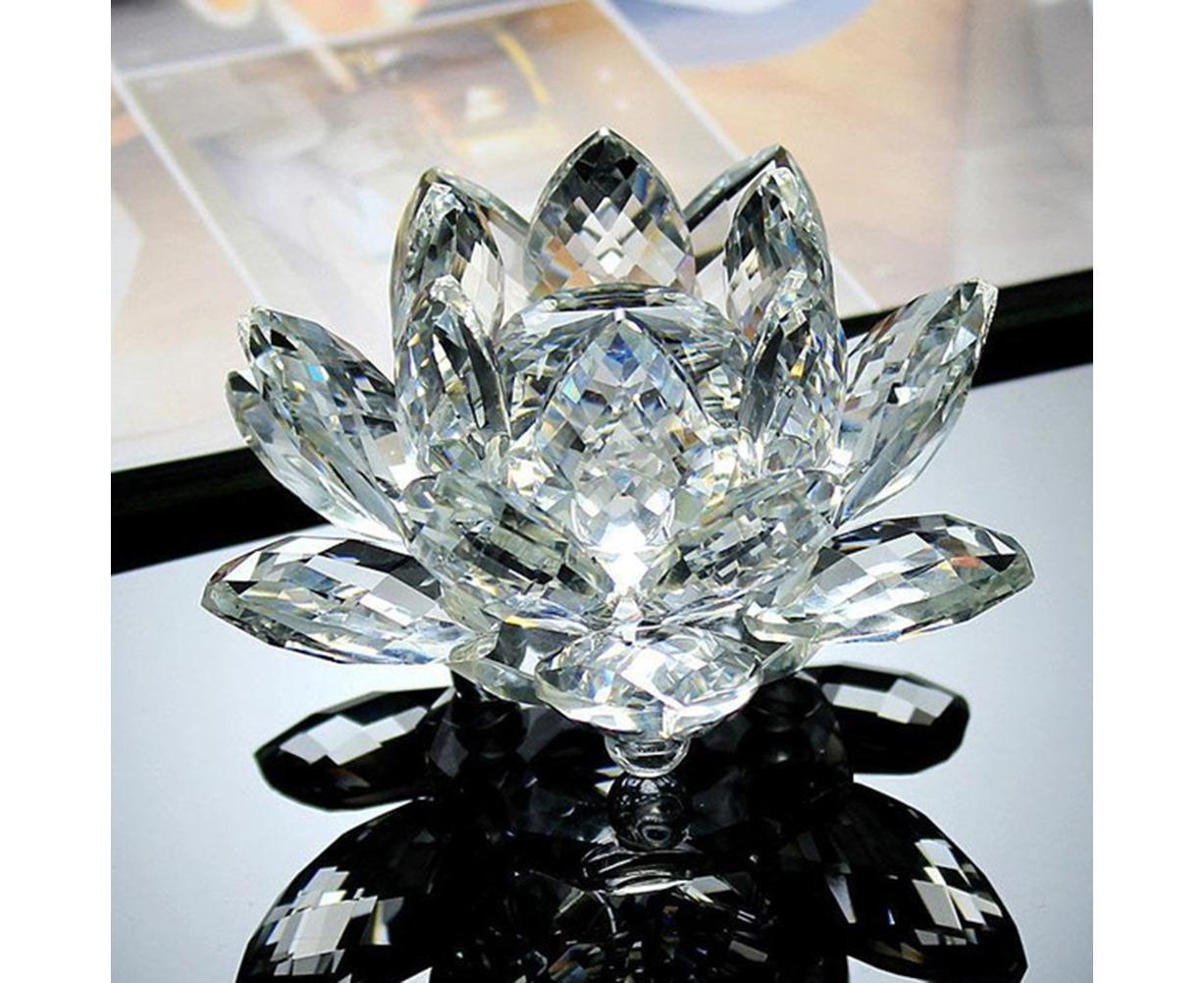 Artificial Quartz Crystal Lotus Flower Figurine Wedding Party Decor Souvenir-Red - Image 5