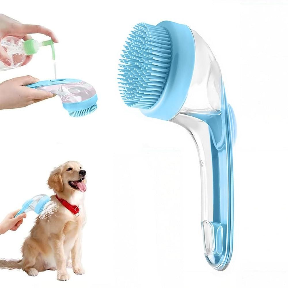 2-in-1 Pet Bath Brush with Built-in Shampoo Dispenser Dog Shampoo Bubble Maker Dog Cat Bathing Grooming Tool Blue - Image 2