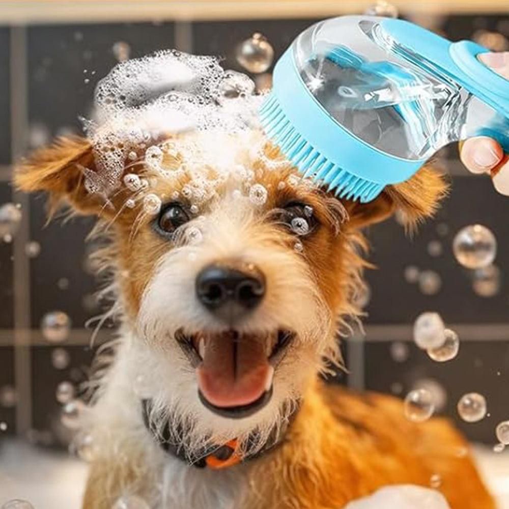 2-in-1 Pet Bath Brush with Built-in Shampoo Dispenser Dog Shampoo Bubble Maker Dog Cat Bathing Grooming Tool Blue - Image 3