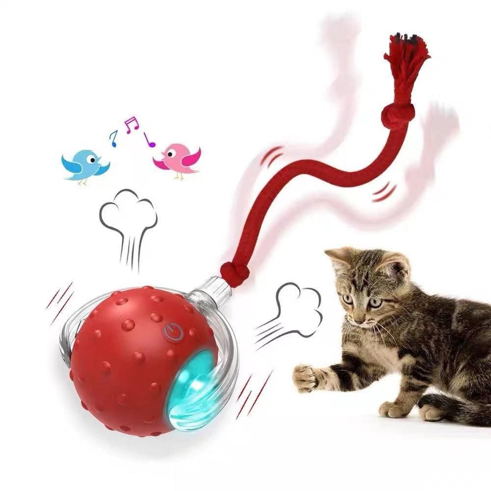Motion Activate Interactive Cat Toy Rechargeable Smart Rolling Ball with Rope Red - Image 1