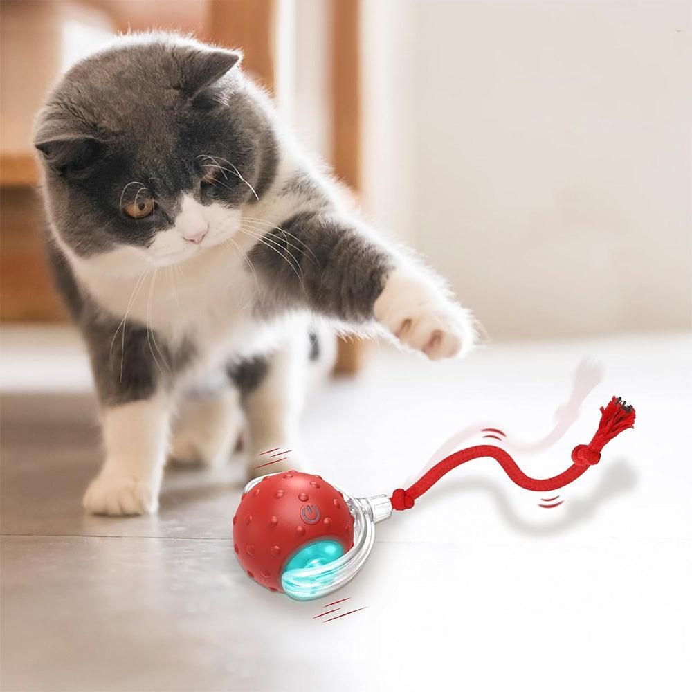 Motion Activate Interactive Cat Toy Rechargeable Smart Rolling Ball with Rope Red - Image 3