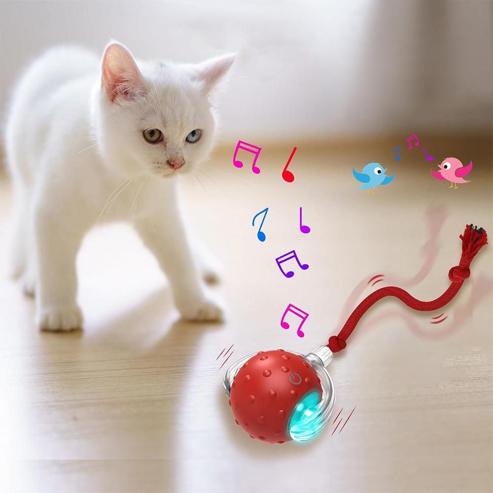 Motion Activate Interactive Cat Toy Rechargeable Smart Rolling Ball with Rope Red - Image 4