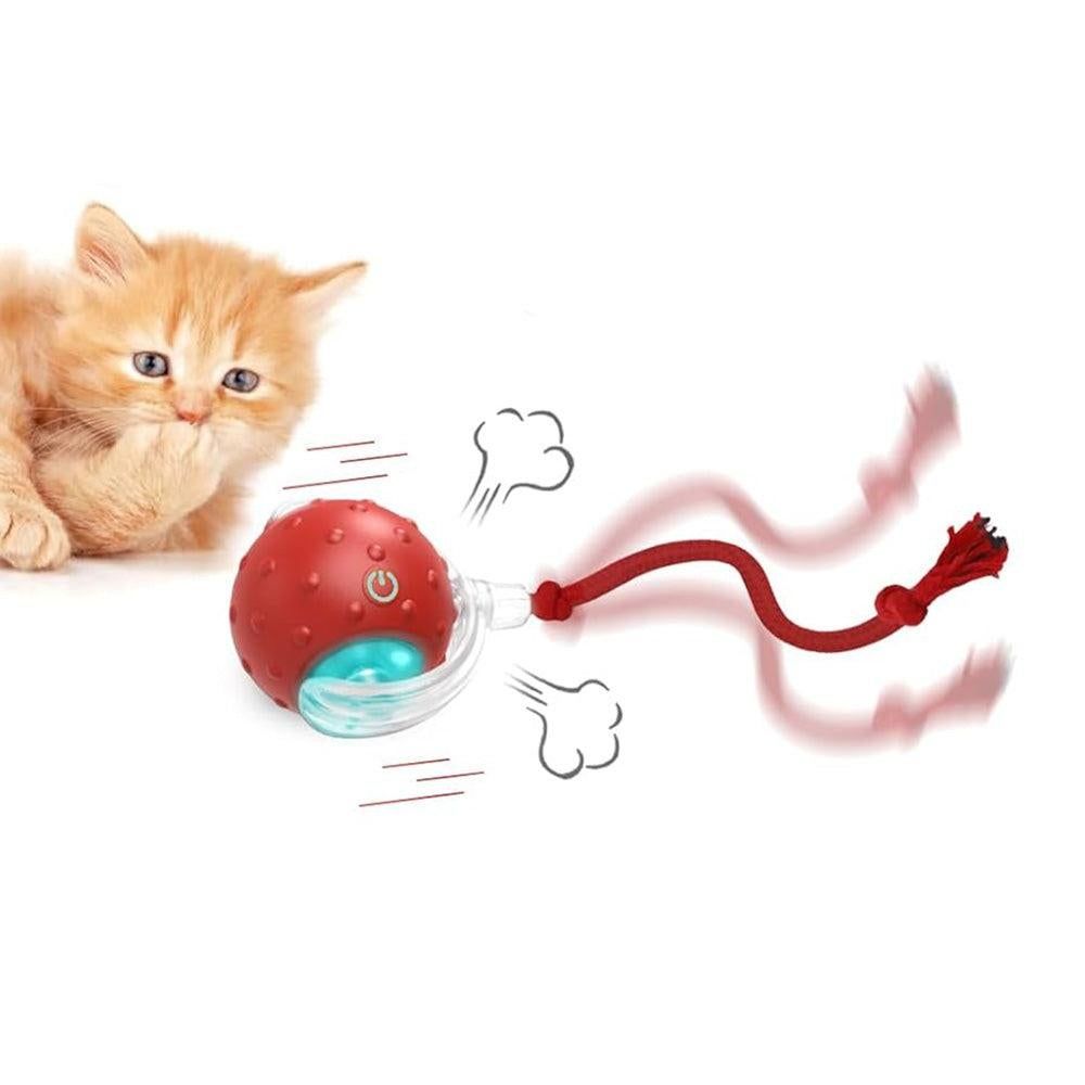 Motion Activate Interactive Cat Toy Rechargeable Smart Rolling Ball with Rope Red - Image 6