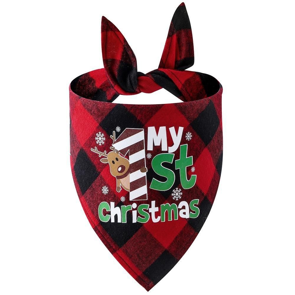 Christmas Pet Triangle Scarf Dog Bandana Pet Wearable Accessories Red Grid - Elk - Image 1