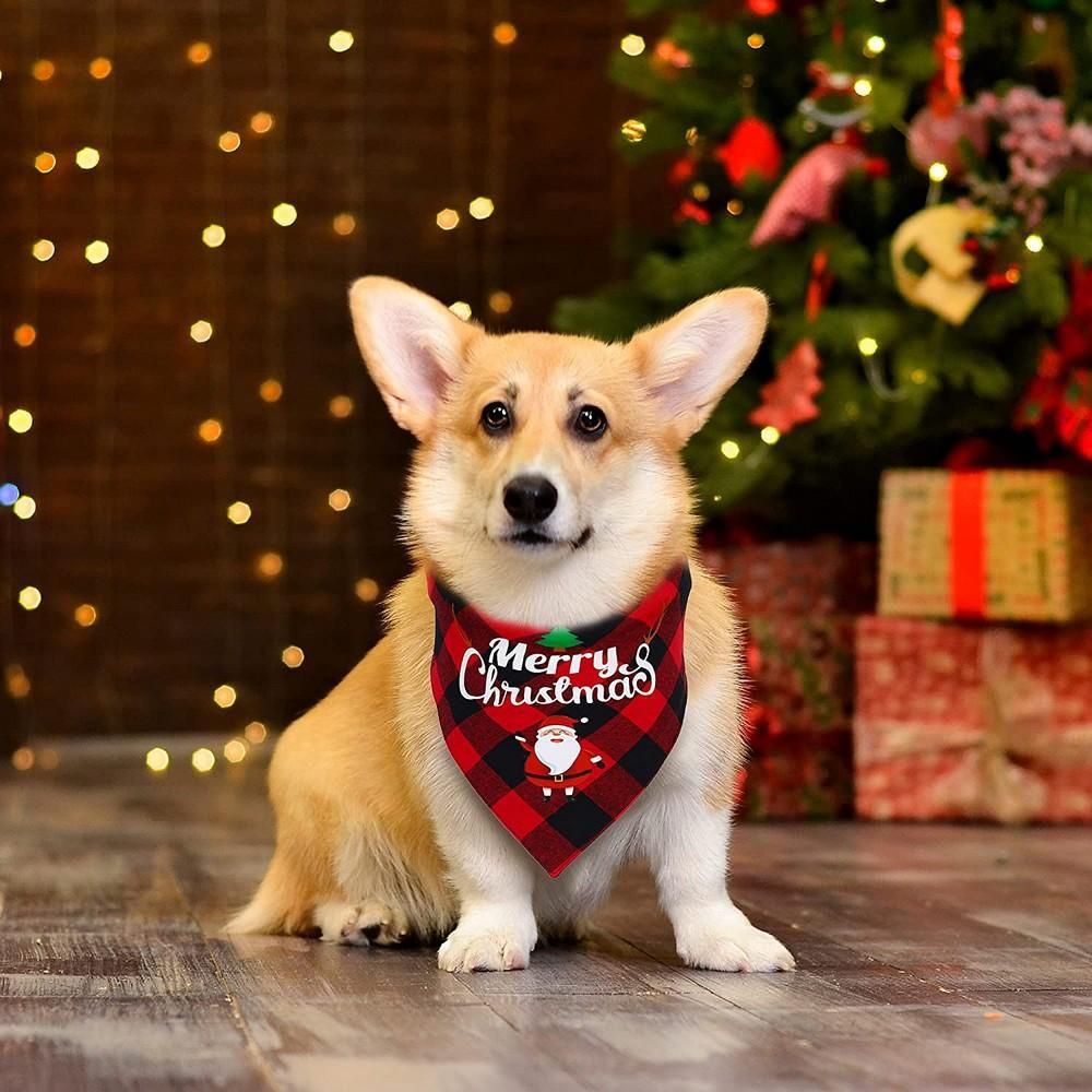 Christmas Pet Triangle Scarf Dog Bandana Pet Wearable Accessories Red Grid - Elk - Image 3