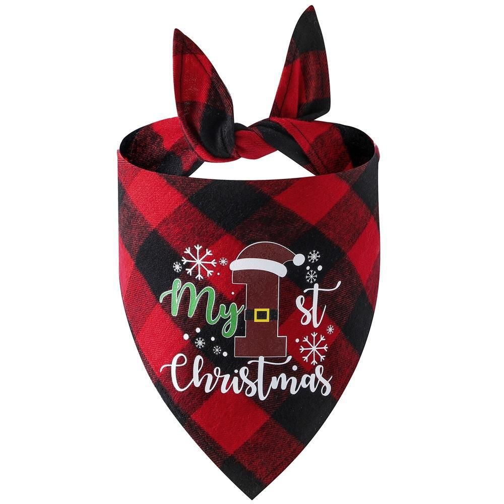 Christmas Pet Triangle Scarf Dog Bandana Pet Wearable Accessories Red Grid - Christmas Hat - Image 1