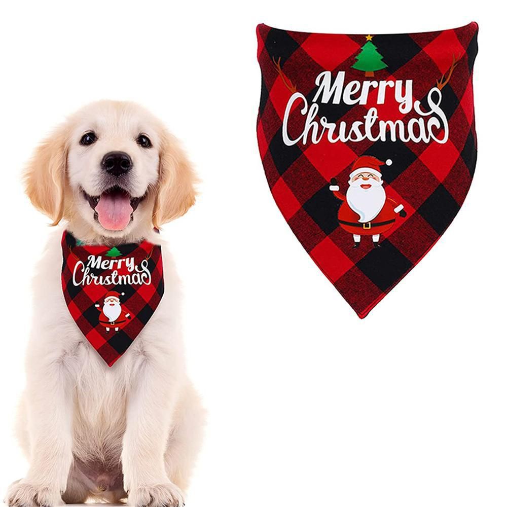 Christmas Pet Triangle Scarf Dog Bandana Pet Wearable Accessories Red Grid - Christmas Hat - Image 2