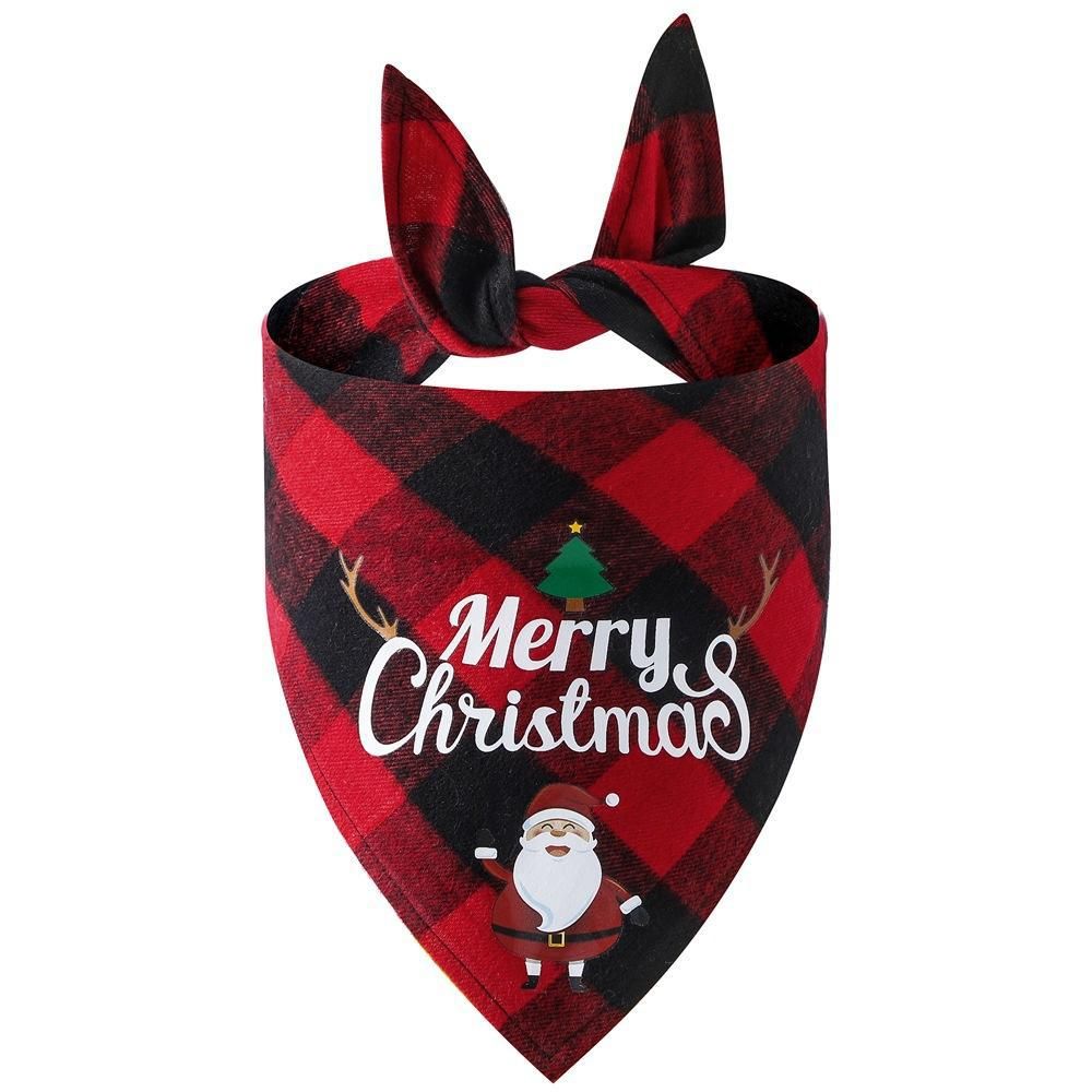Christmas Pet Triangle Scarf Dog Bandana Pet Wearable Accessories Red Grid - Santa Claus - Image 1