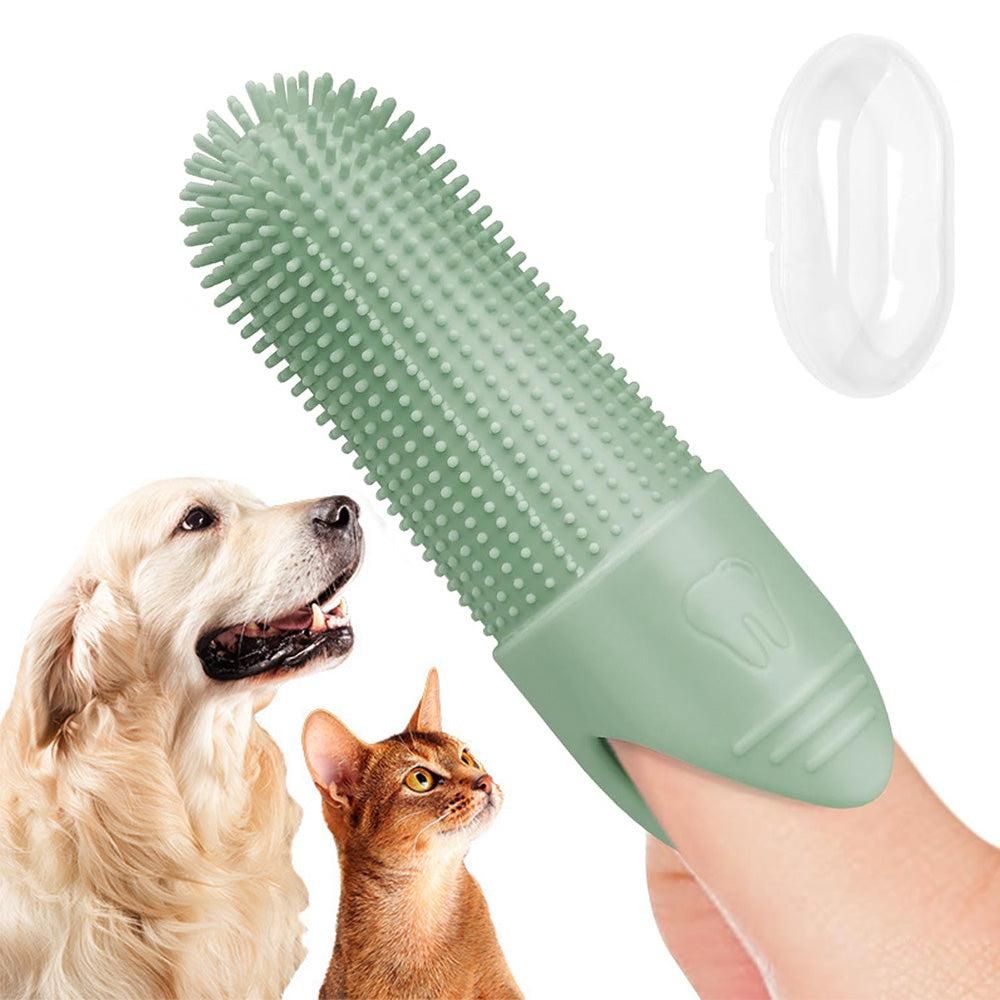 Silicone Pet Finger Toothbrush - Daily Teeth Cleaning for Cats and Dogs Green - Image 1