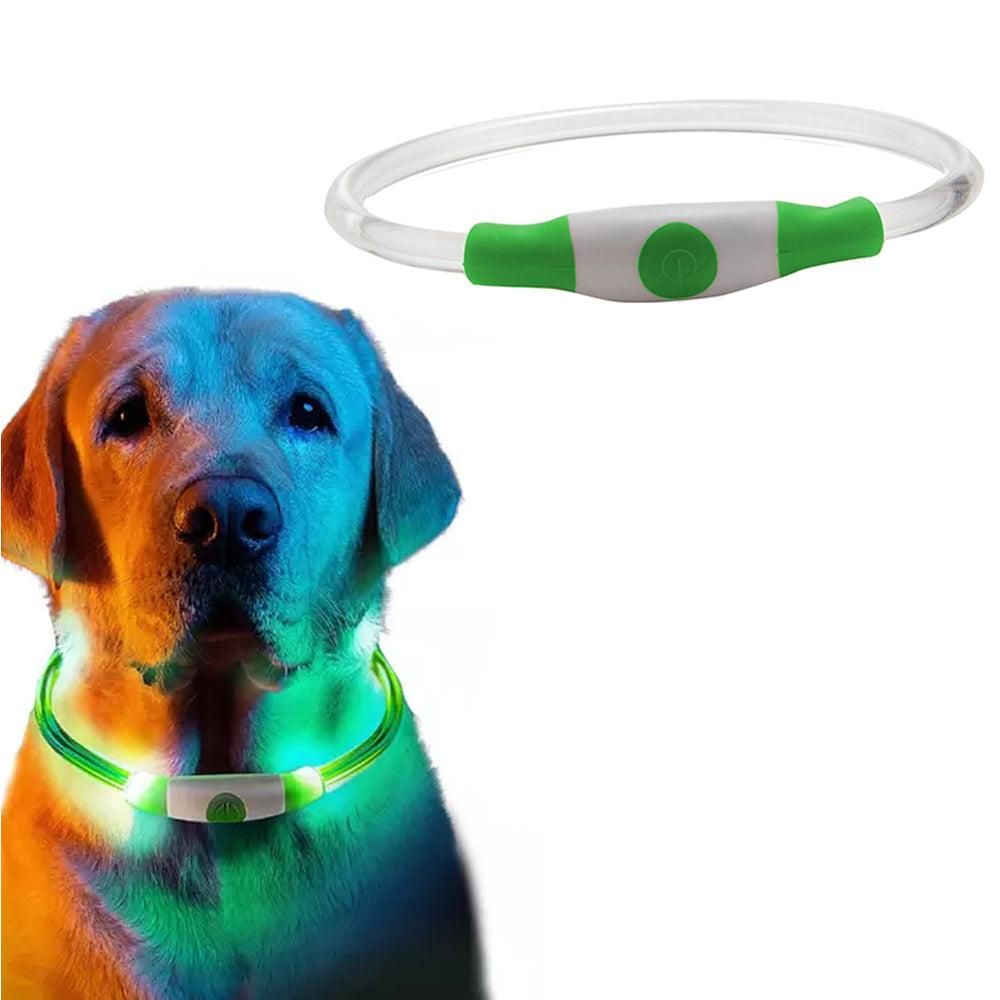 Light-Up Pet Dog Collars USB Rechargeable Pet Collar Adjustable Size Pet Collar Green - M - Image 1