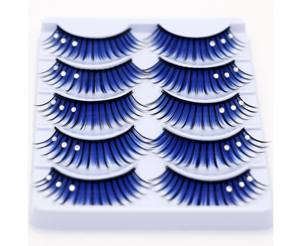 5 Pairs Dual Colors Glitter Rhinestones Artificial Eyelash Party Makeup Tool - Image 1