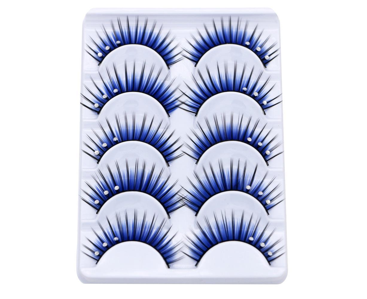 5 Pairs Dual Colors Glitter Rhinestones Artificial Eyelash Party Makeup Tool - Image 5