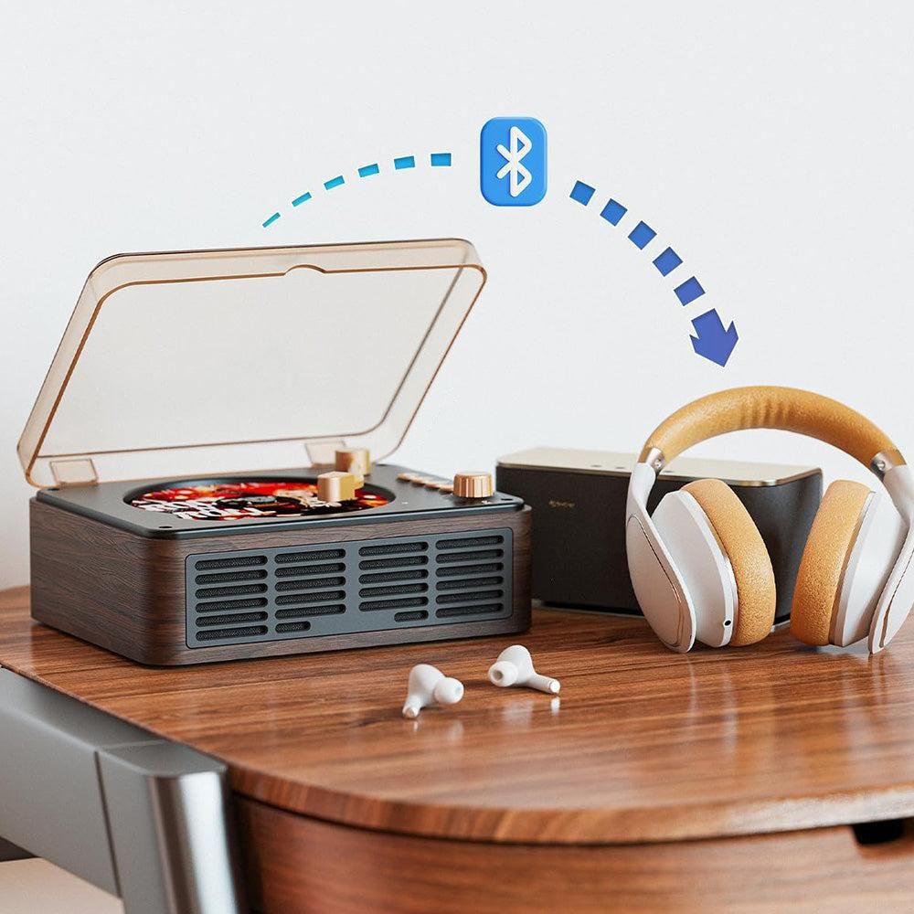 Retro CD Music Player with Bluetooth and FM Radio Multifunctional Home Audio System Brown - Image 2