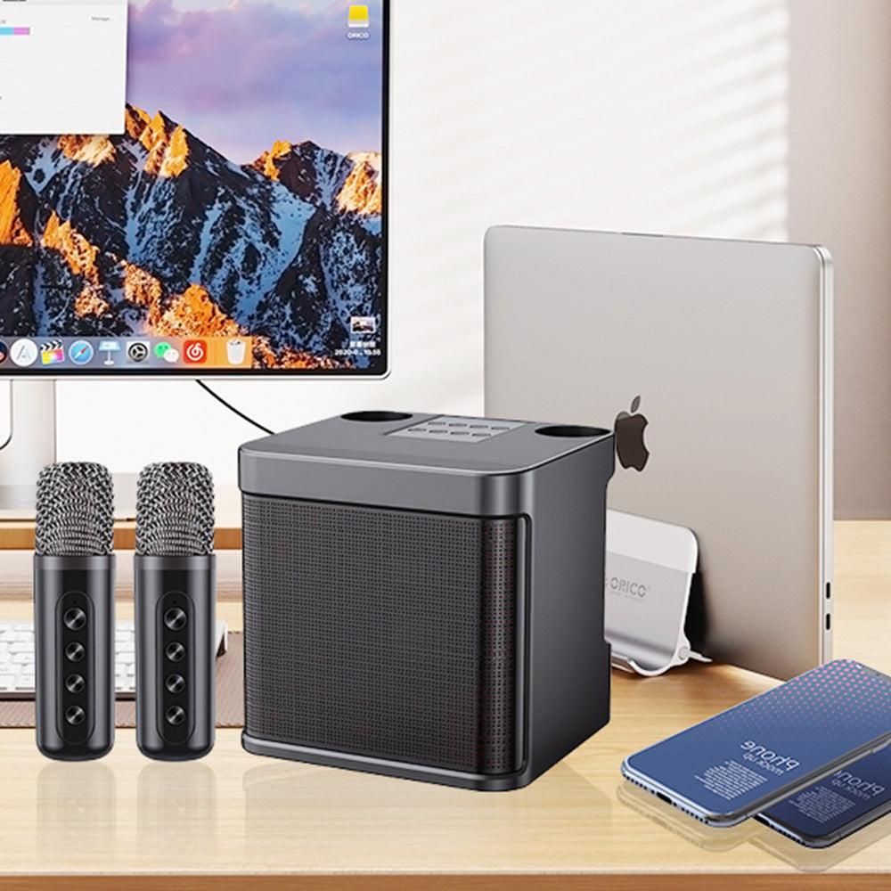 Portable Karaoke Machine with 2 Wireless Microphones Portable Bluetooth Speaker for Family Party Singing Black - Image 4