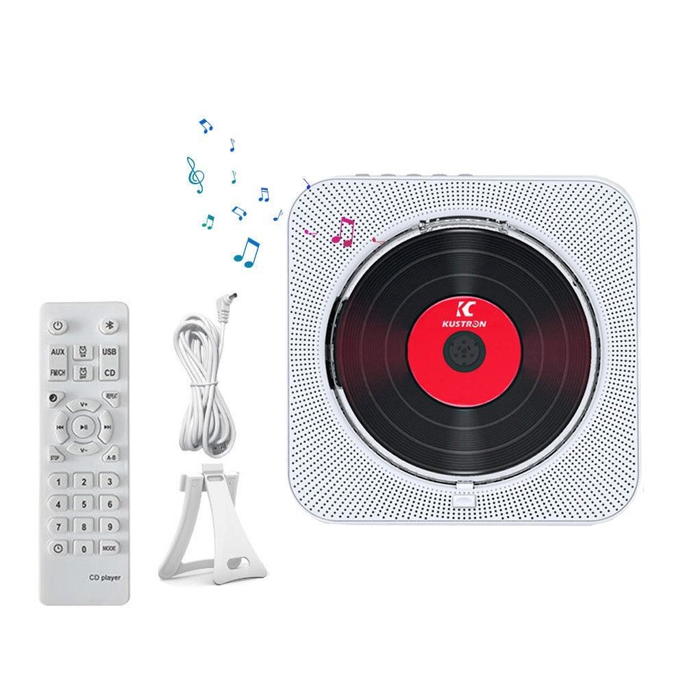 Wall-Mount Bluetooth CD Player LCD Display Music Player Home Audio Boombox White - Image 1