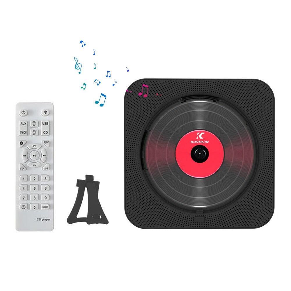 Wall-Mount Bluetooth CD Player LCD Display Music Player Home Audio Boombox Black - Image 1