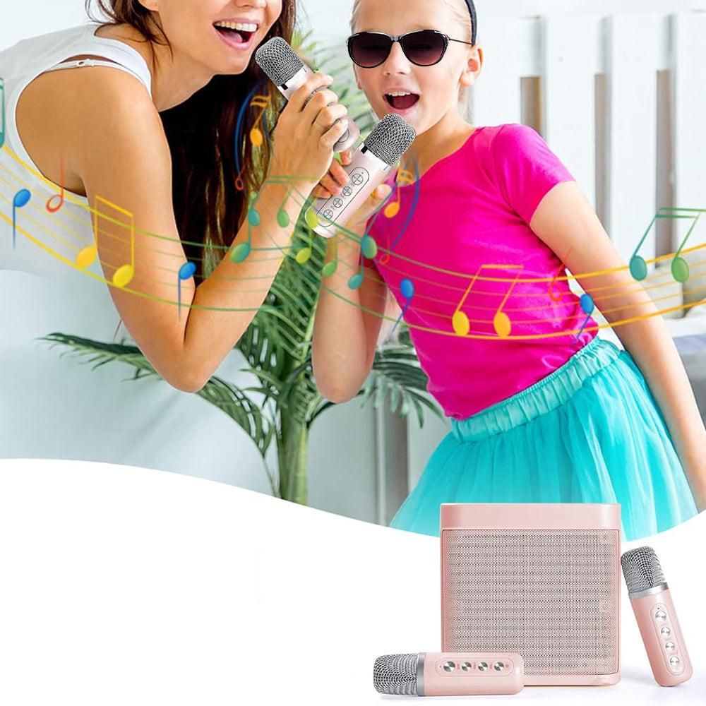 Portable Karaoke Machine with 2 Wireless Microphones Portable Bluetooth Speaker for Family Party Singing Pink - Image 3