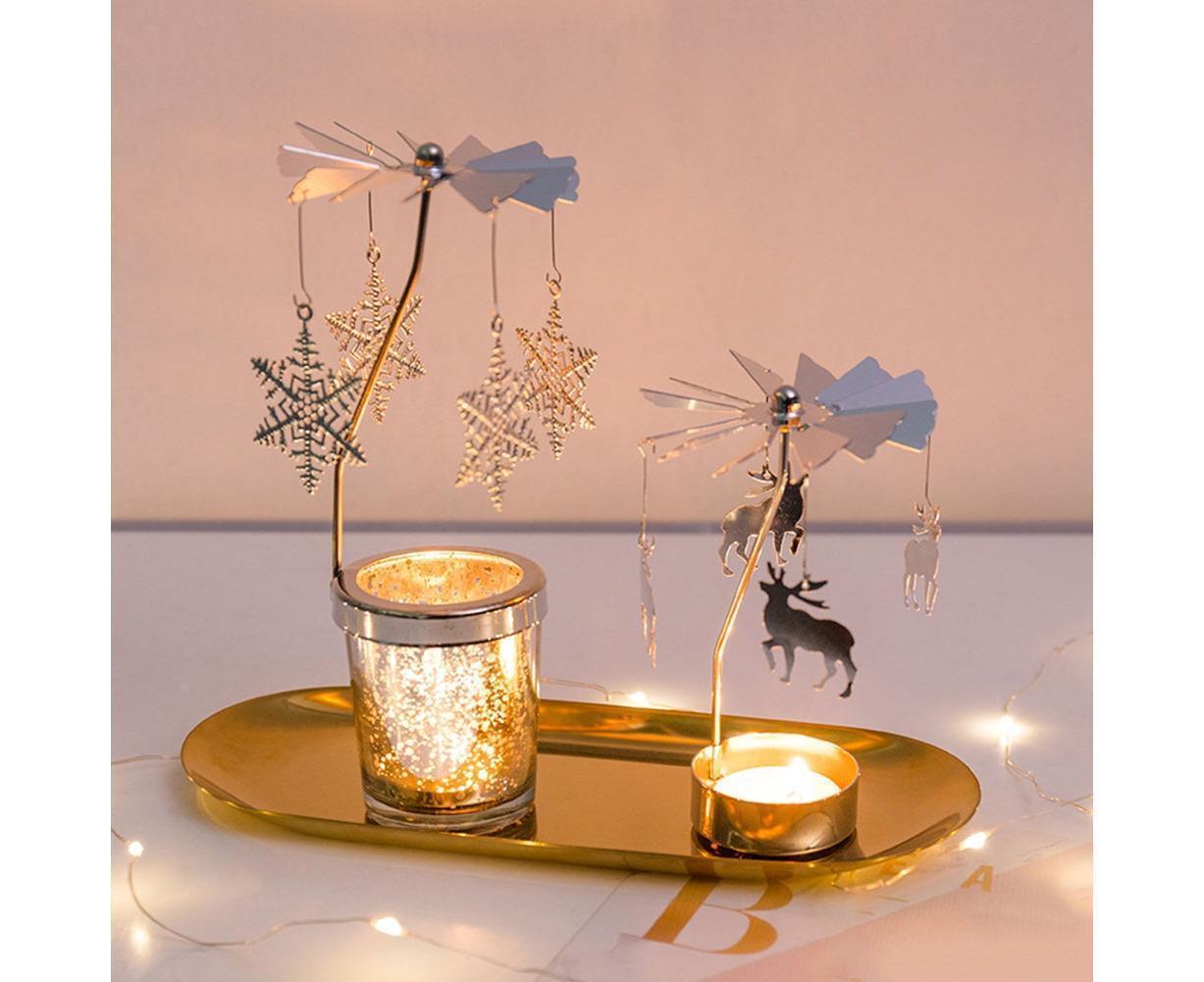 Rotating Carousel Tea Light Hanging Deer Candle Holder Candlestick Room Decor-Snowflake * - Image 2