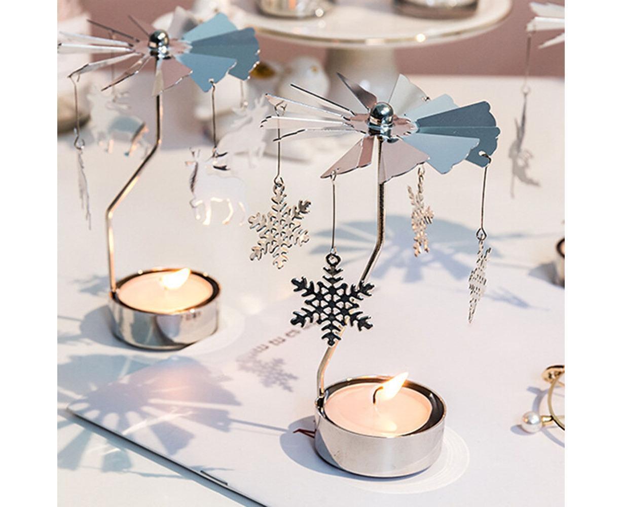 Rotating Carousel Tea Light Hanging Deer Candle Holder Candlestick Room Decor-Snowflake * - Image 3