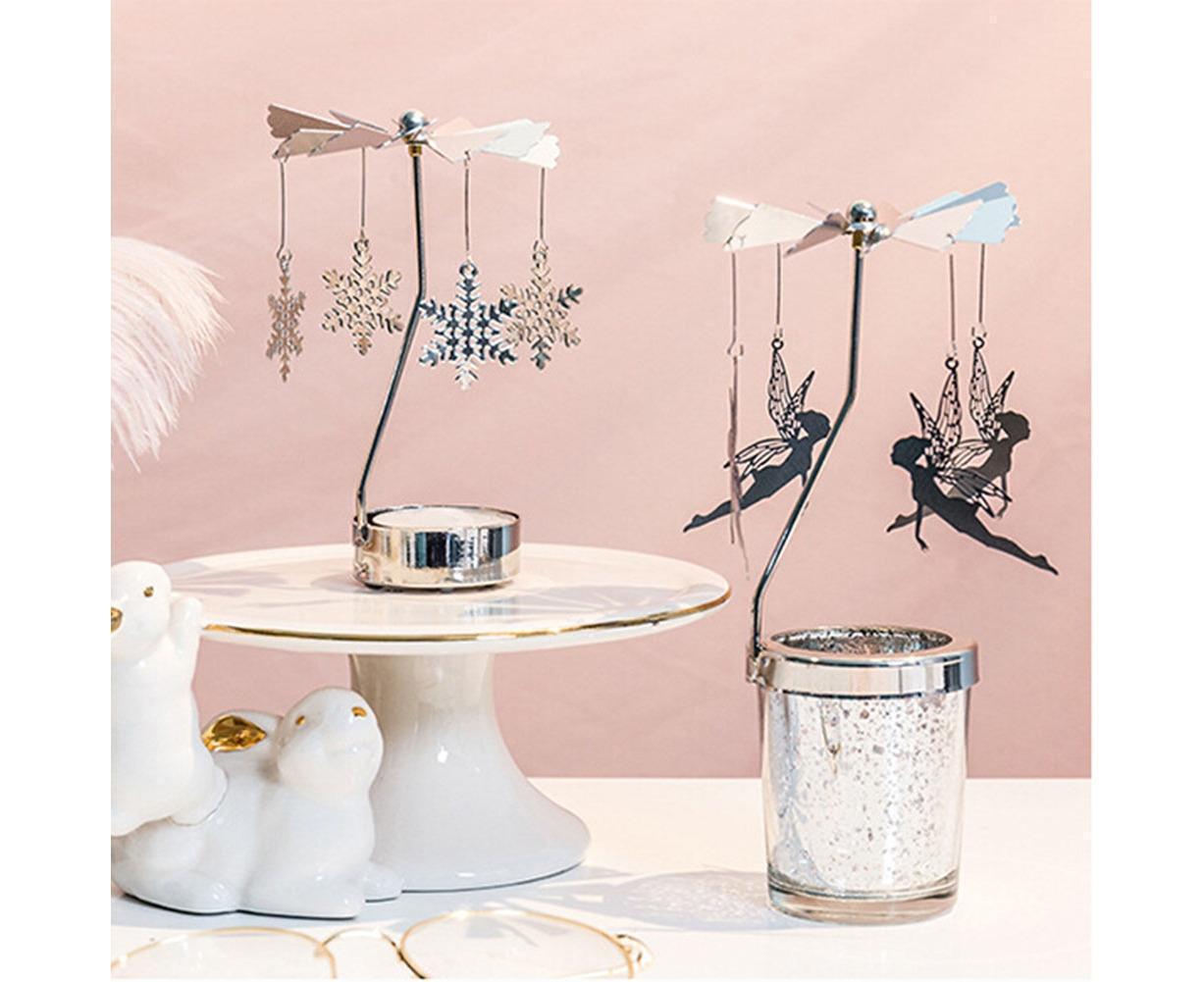 Rotating Carousel Tea Light Hanging Deer Candle Holder Candlestick Room Decor-Snowflake * - Image 4