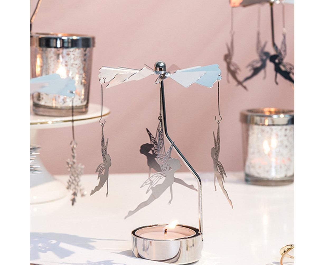 Rotating Carousel Tea Light Hanging Deer Candle Holder Candlestick Room Decor-Snowflake * - Image 5