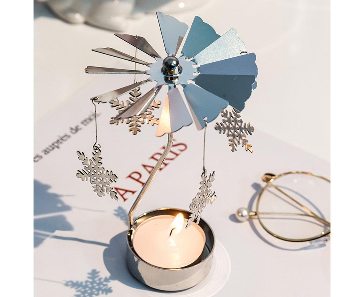 Rotating Carousel Tea Light Hanging Deer Candle Holder Candlestick Room Decor-Snowflake * - Image 6