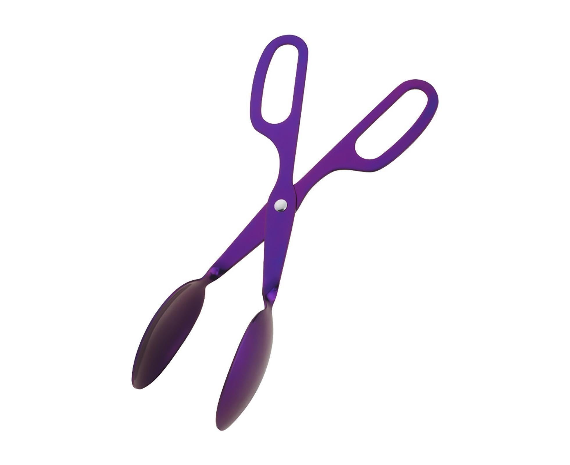 Food Tongs Scissors Shaped Salad Scissor Tongs-BBQ-Purple - Image 1