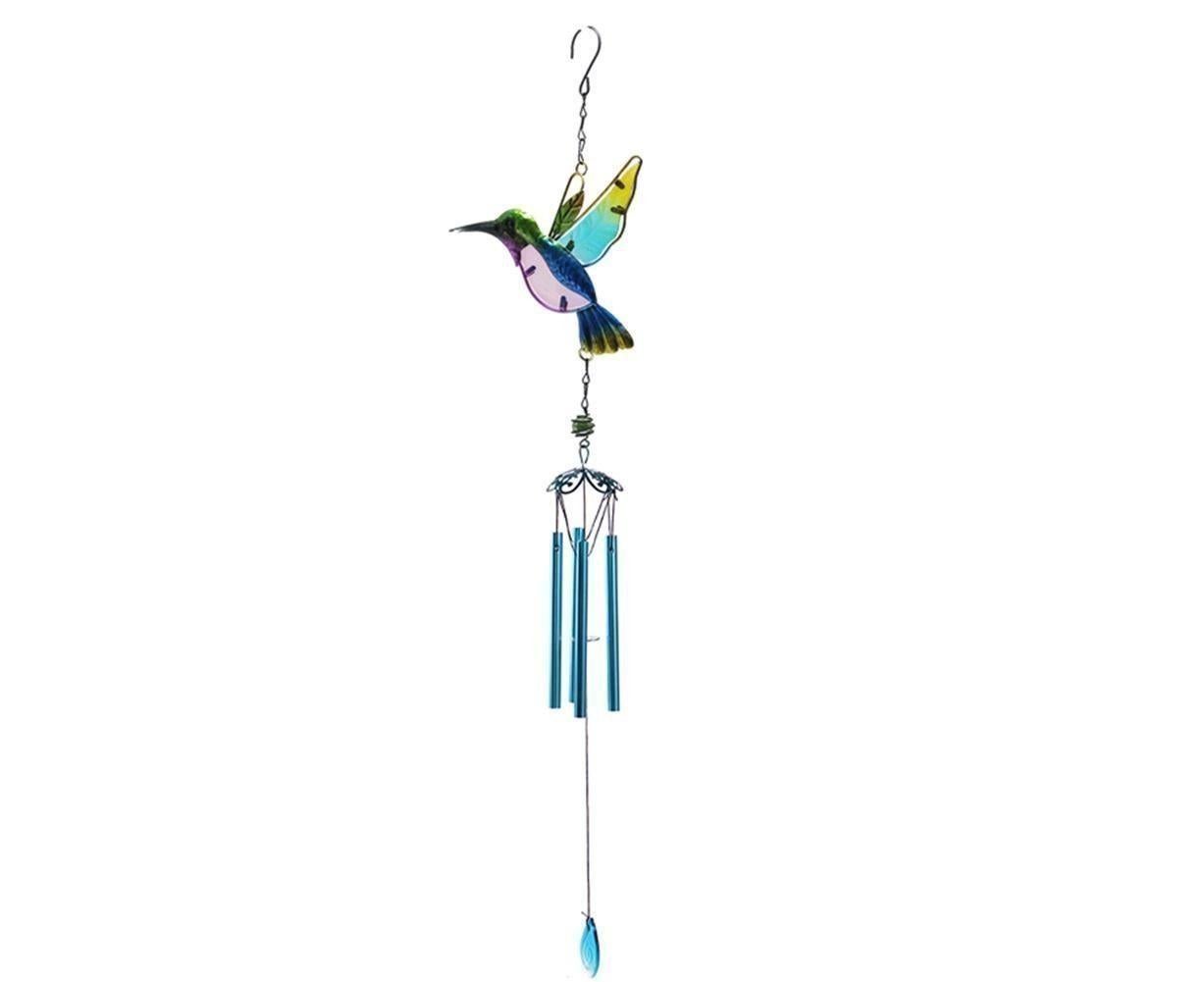 Cute Hummingbird Metal Tubes Wind Chime Bell Home Yard Wall Hanging Ornament-Blue Wind Chime Tube - Image 1