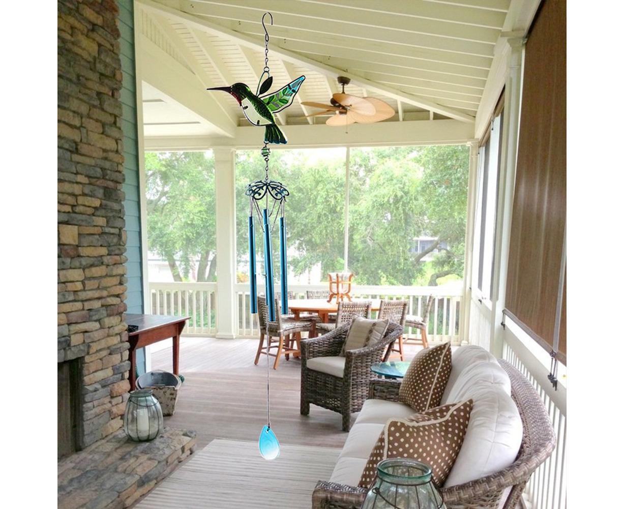 Cute Hummingbird Metal Tubes Wind Chime Bell Home Yard Wall Hanging Ornament-Blue Wind Chime Tube - Image 2