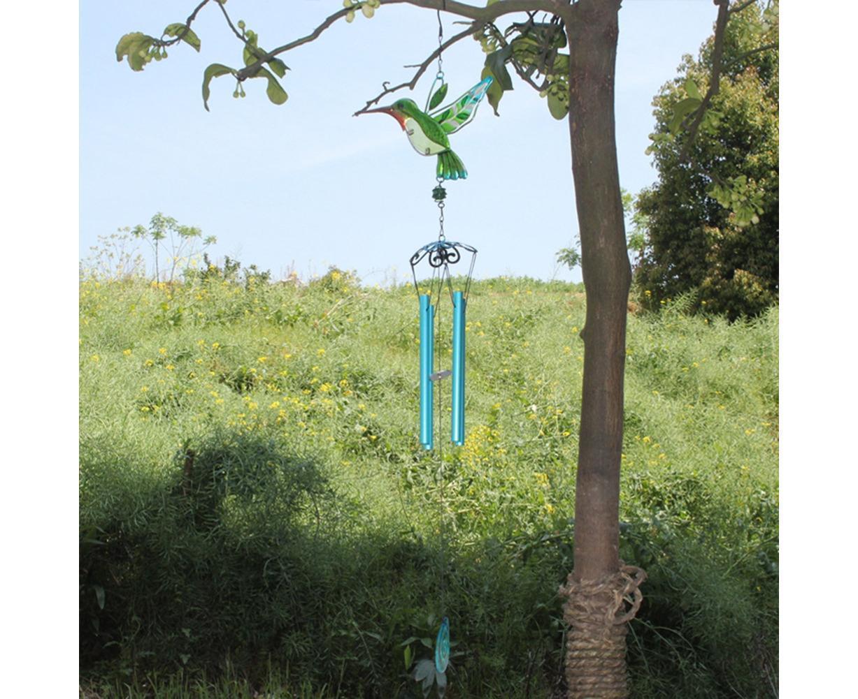 Cute Hummingbird Metal Tubes Wind Chime Bell Home Yard Wall Hanging Ornament-Blue Wind Chime Tube - Image 4