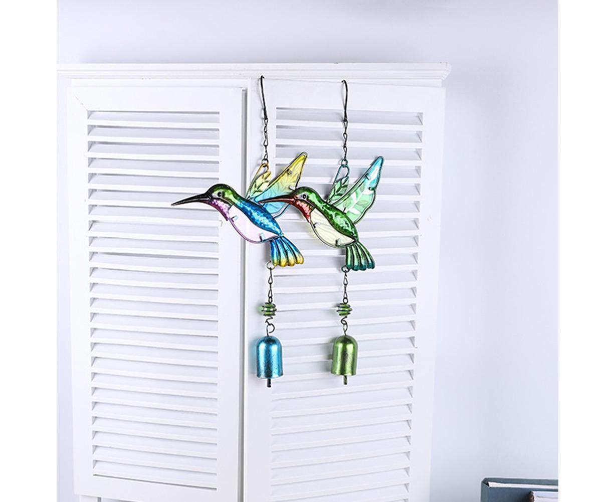 Cute Hummingbird Metal Tubes Wind Chime Bell Home Yard Wall Hanging Ornament-Blue Wind Chime Tube - Image 5