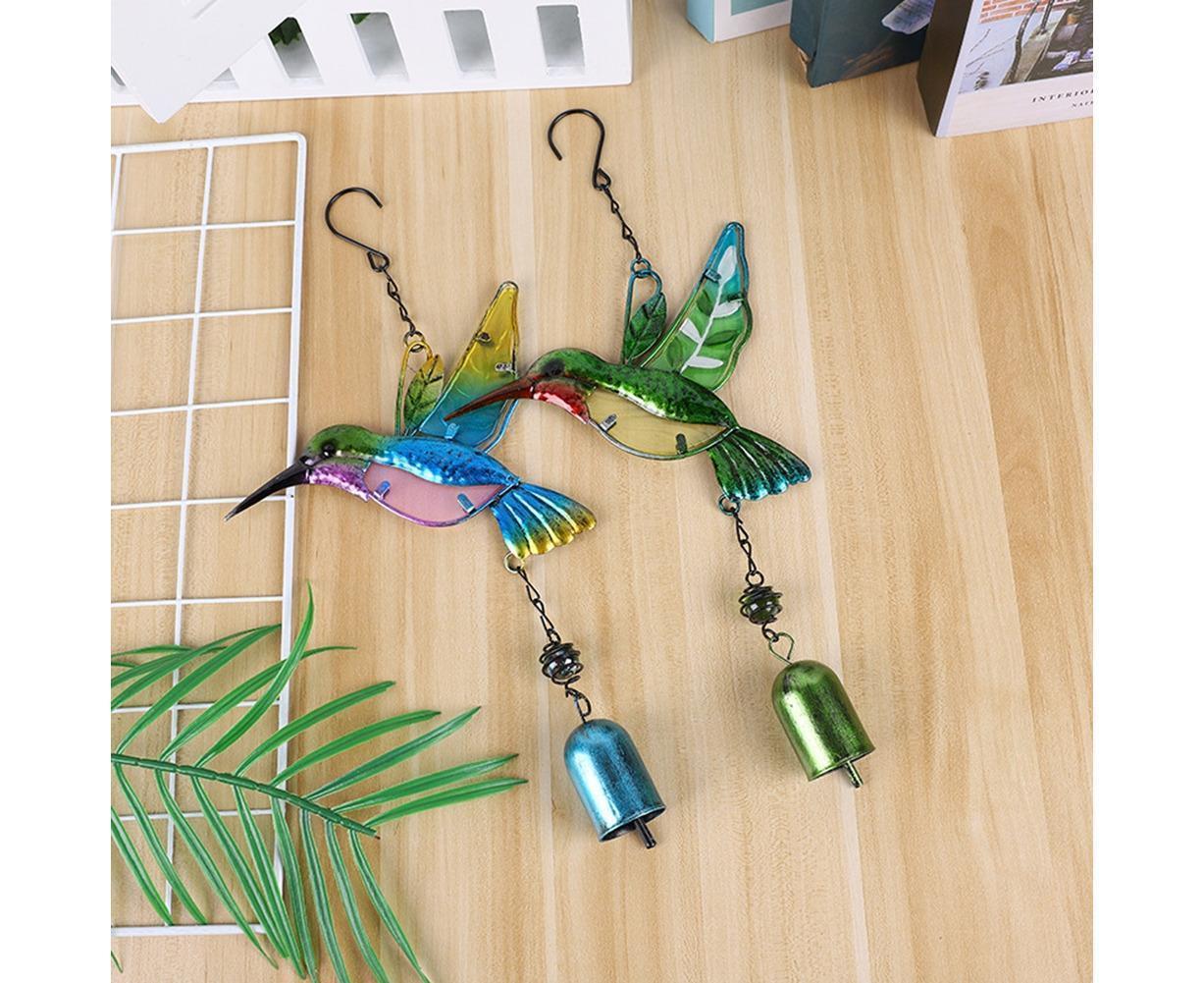 Cute Hummingbird Metal Tubes Wind Chime Bell Home Yard Wall Hanging Ornament-Blue Wind Chime Tube - Image 8