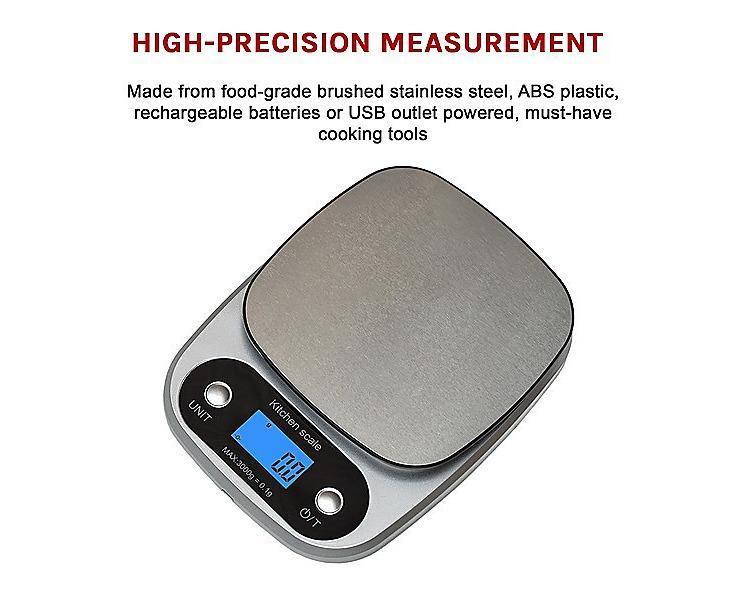 0.1g High Precision Kitchen Scale Rechargable Food Scale Digital 3KG One Size - Image 6