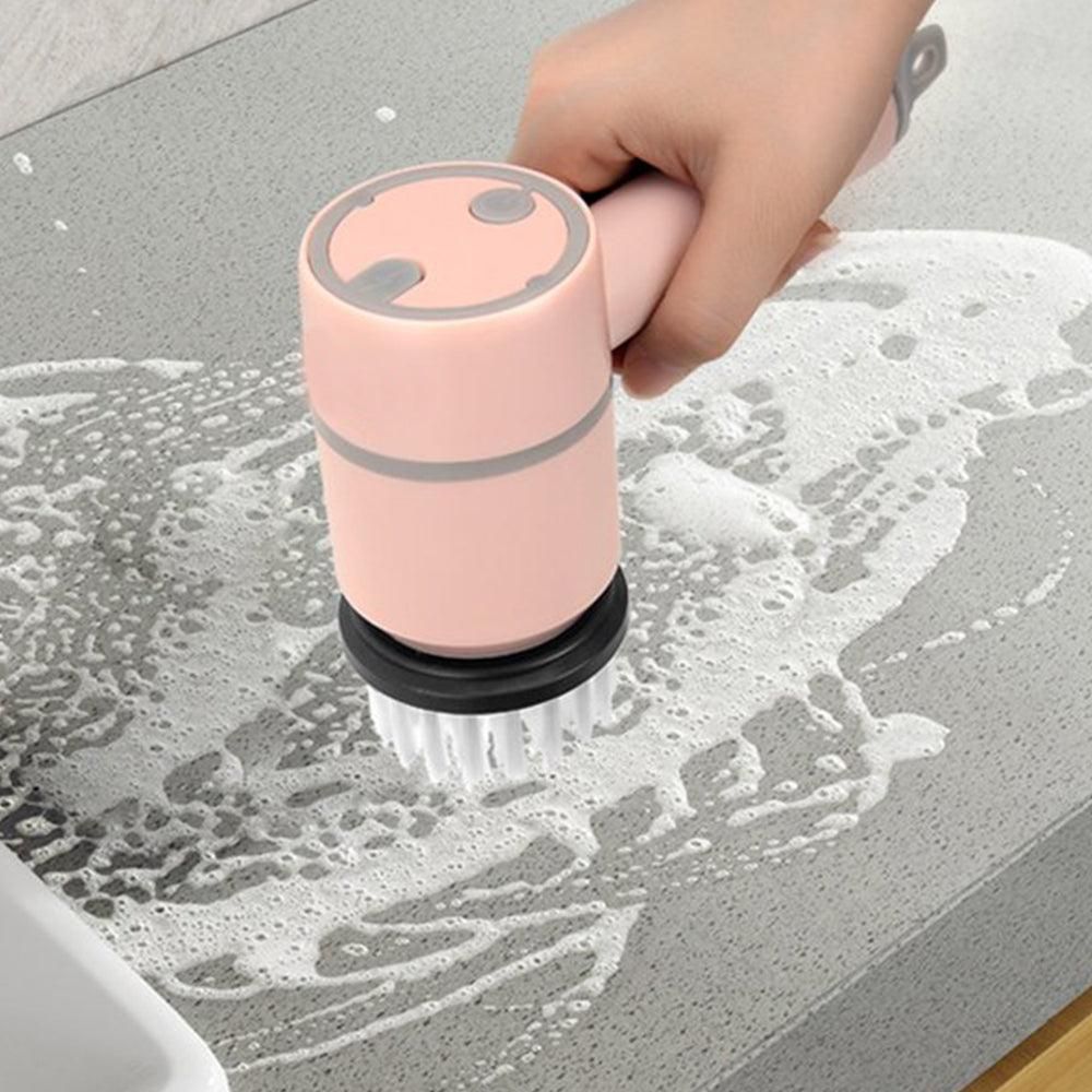 Set of 6 in 1 Handheld Electric Cleaning Brush USB Rechargeable Electric Dishwashing Brush Kitchen Cleaning Tool Pink - Image 2