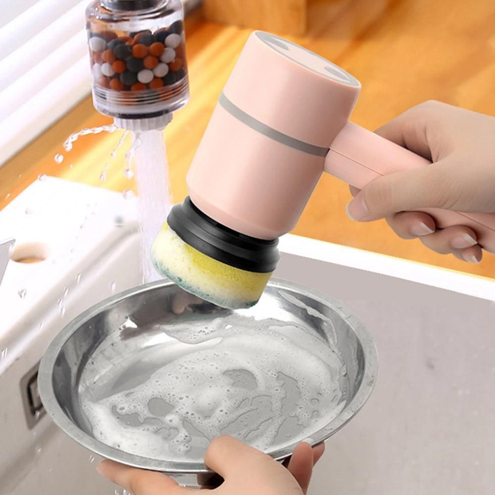 Set of 6 in 1 Handheld Electric Cleaning Brush USB Rechargeable Electric Dishwashing Brush Kitchen Cleaning Tool Pink - Image 3