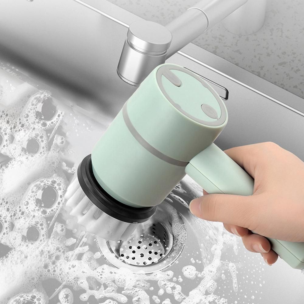 Set of 6 in 1 Handheld Electric Cleaning Brush USB Rechargeable Electric Dishwashing Brush Kitchen Cleaning Tool Green - Image 2