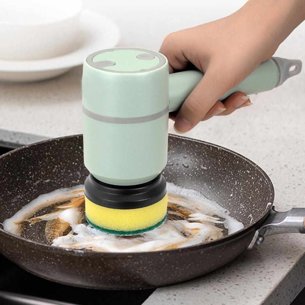 Set of 6 in 1 Handheld Electric Cleaning Brush USB Rechargeable Electric Dishwashing Brush Kitchen Cleaning Tool Green - Image 3