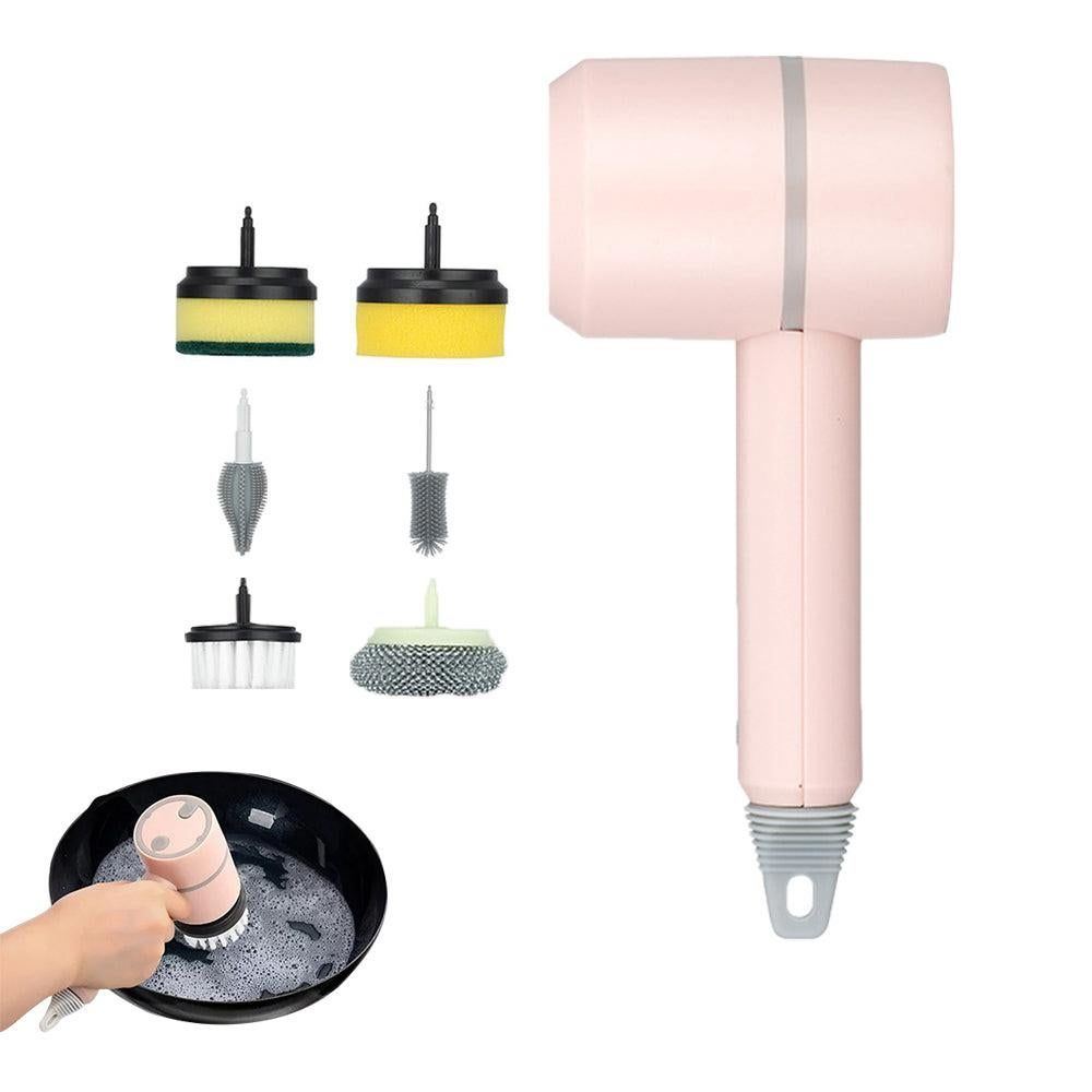 Set of 6 in 1 Handheld Electric Cleaning Brush USB Rechargeable Electric Dishwashing Brush Kitchen Cleaning Tool Green - Image 4