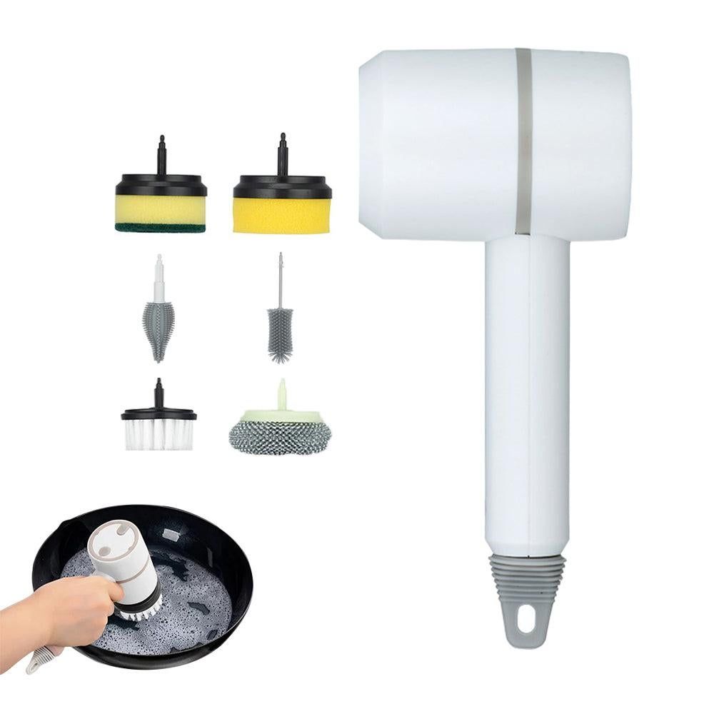 Set of 6 in 1 Handheld Electric Cleaning Brush USB Rechargeable Electric Dishwashing Brush Kitchen Cleaning Tool Green - Image 5
