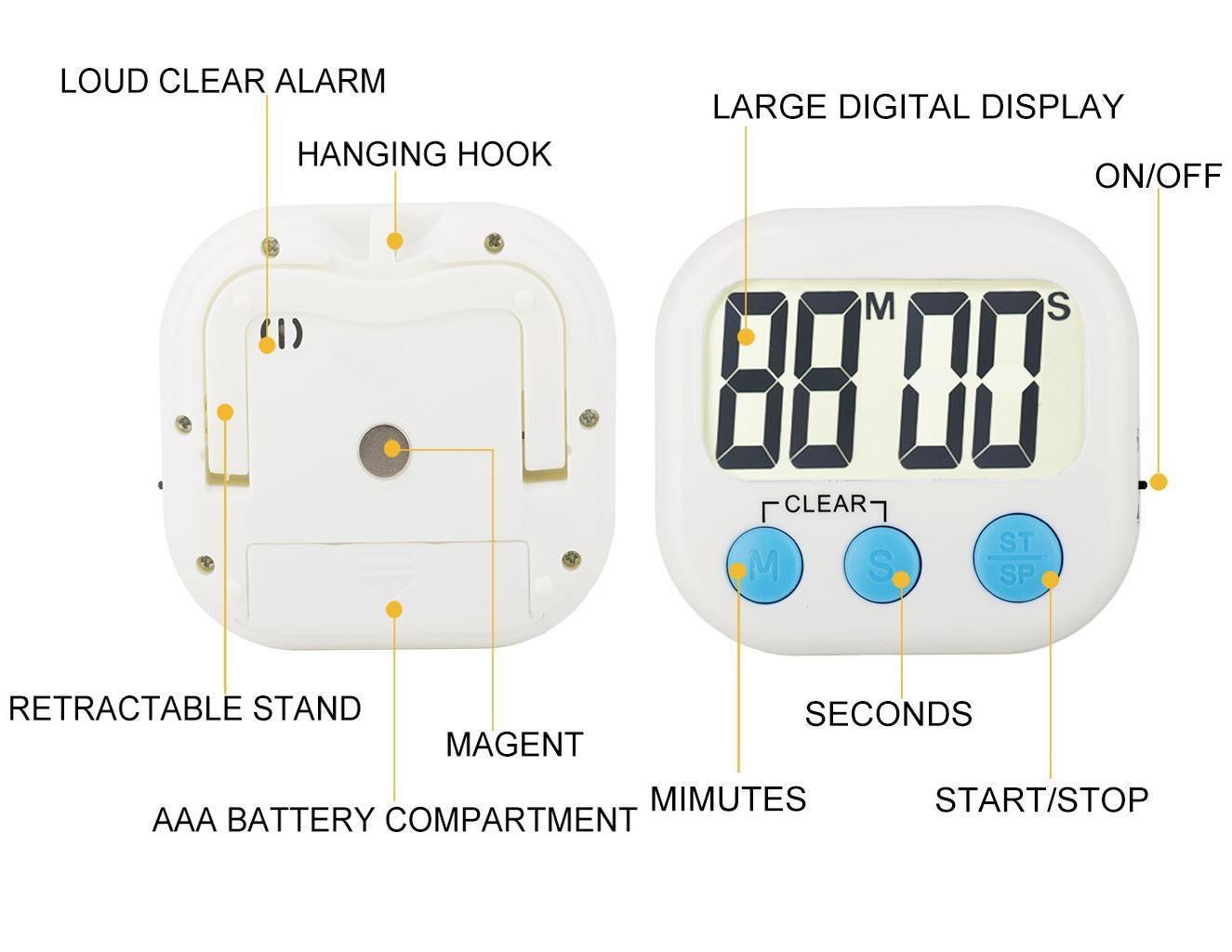 12 Pack Digital Kitchen Timer Strong grip Electronic Countdown Timer Small Loud Alarm - Image 3