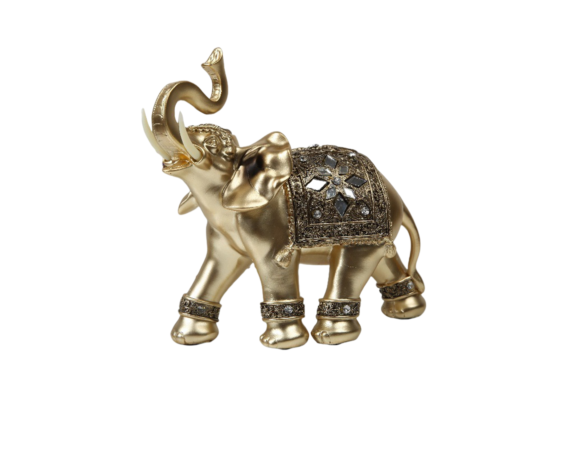 Eye-catching Elephant Figurine Fine Symbol Resin Elegant Elephant Trunk Sculpture for Home-Golden S - Image 1