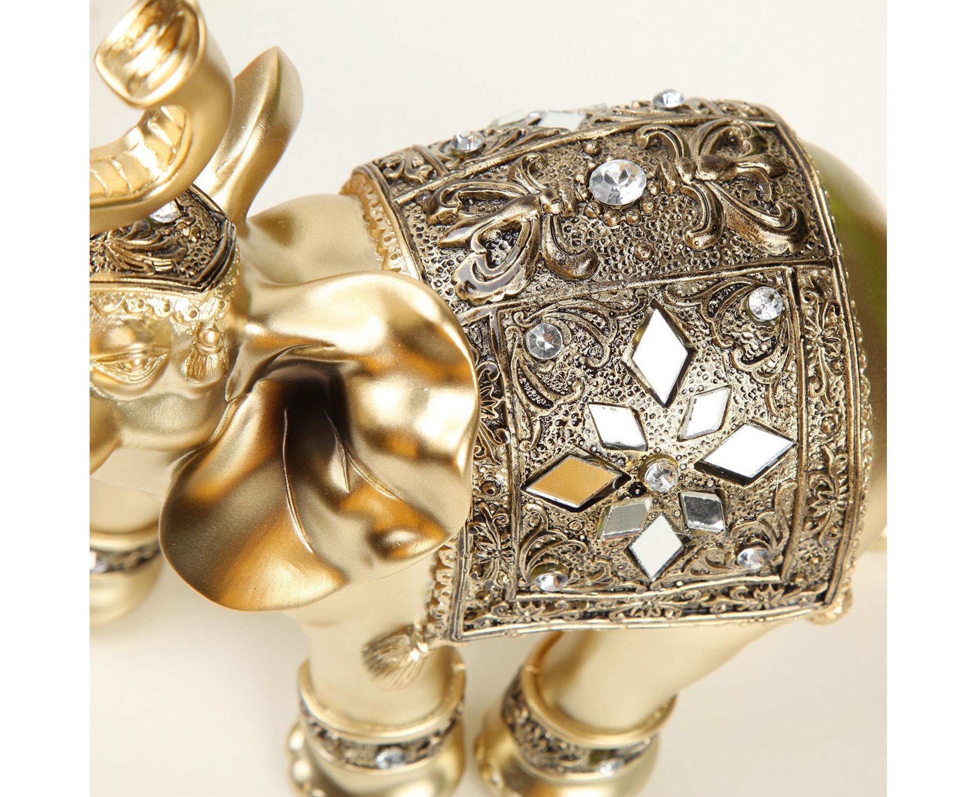 Eye-catching Elephant Figurine Fine Symbol Resin Elegant Elephant Trunk Sculpture for Home-Golden S - Image 2