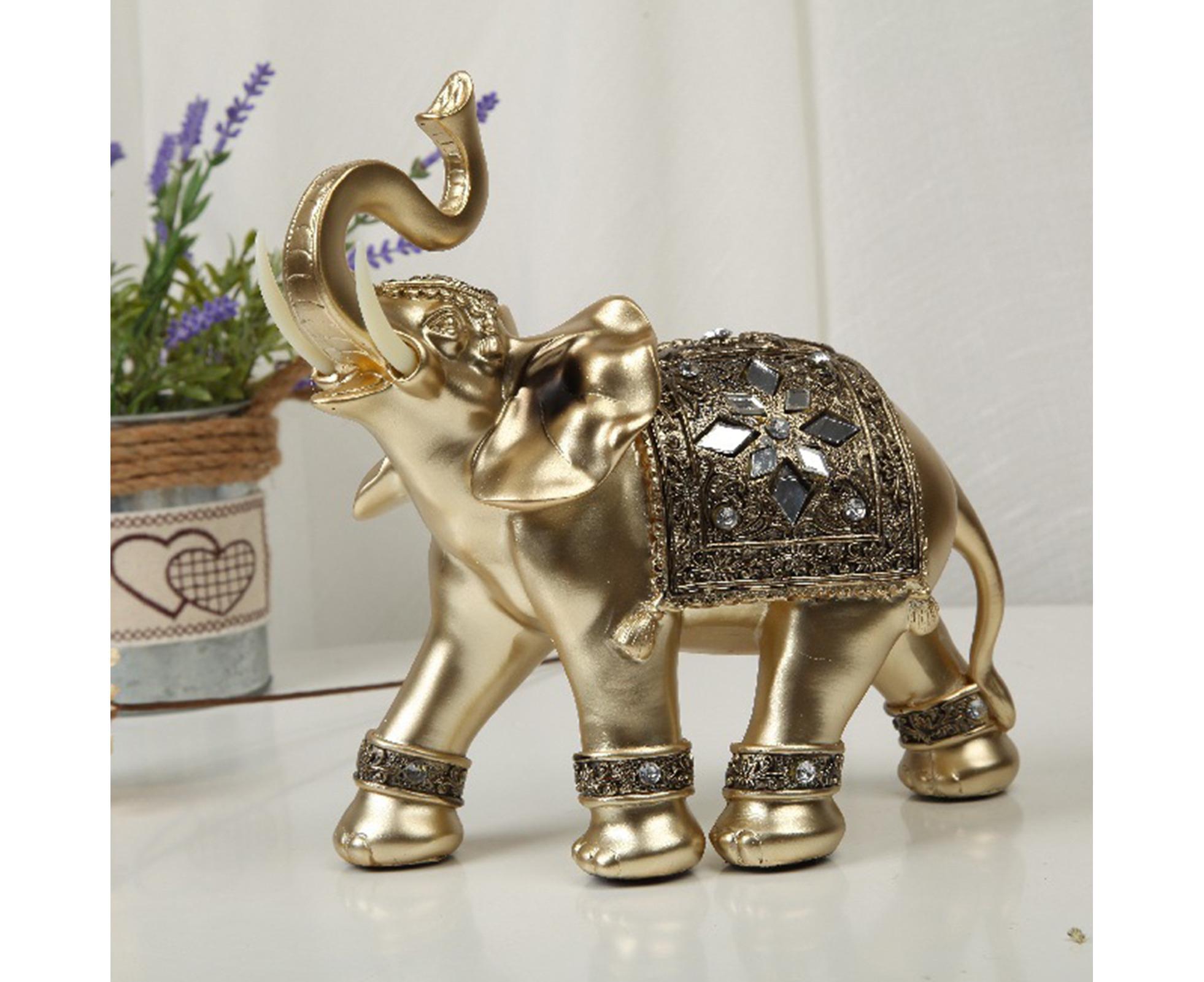 Eye-catching Elephant Figurine Fine Symbol Resin Elegant Elephant Trunk Sculpture for Home-Golden S - Image 4