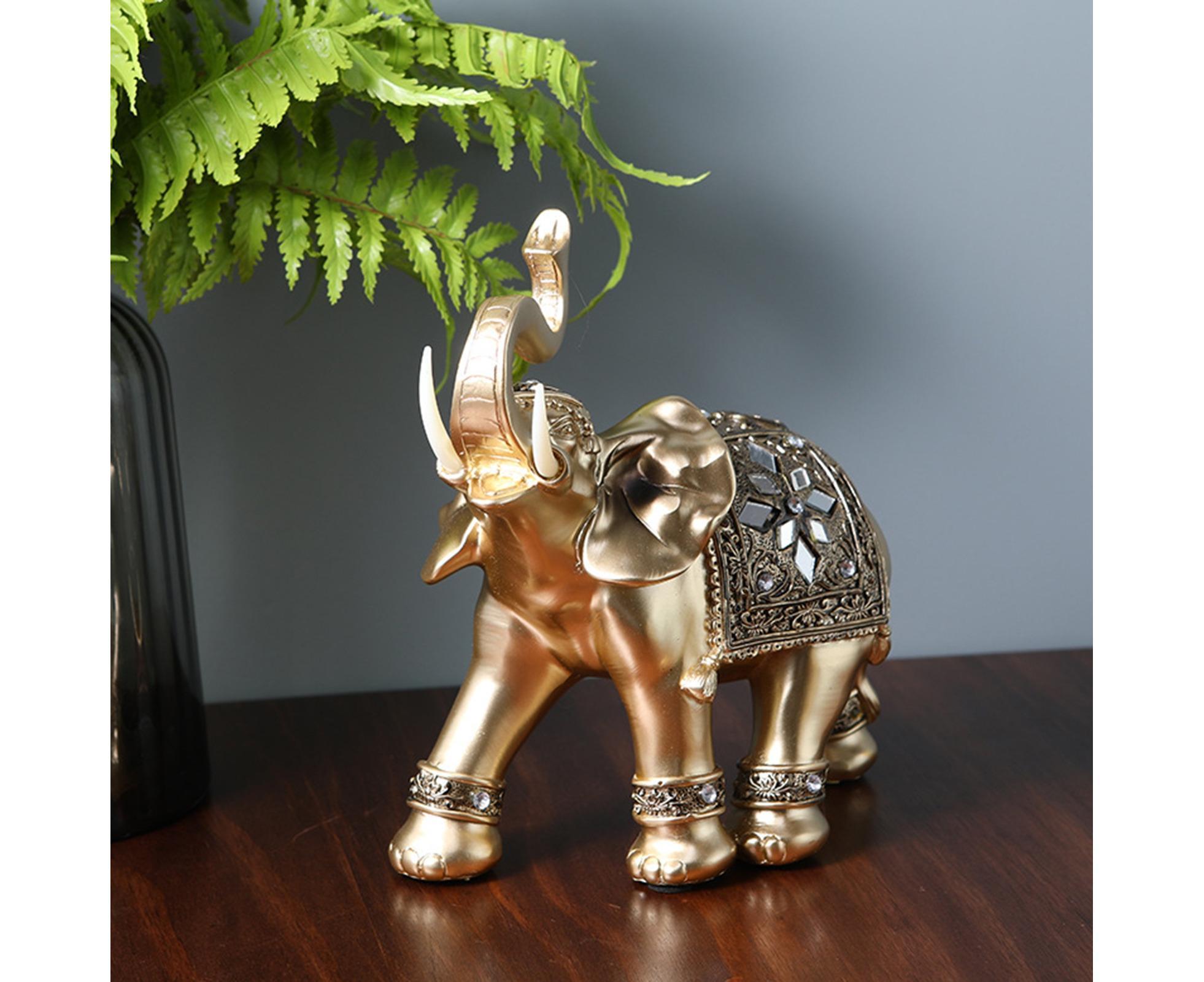Eye-catching Elephant Figurine Fine Symbol Resin Elegant Elephant Trunk Sculpture for Home-Golden S - Image 5