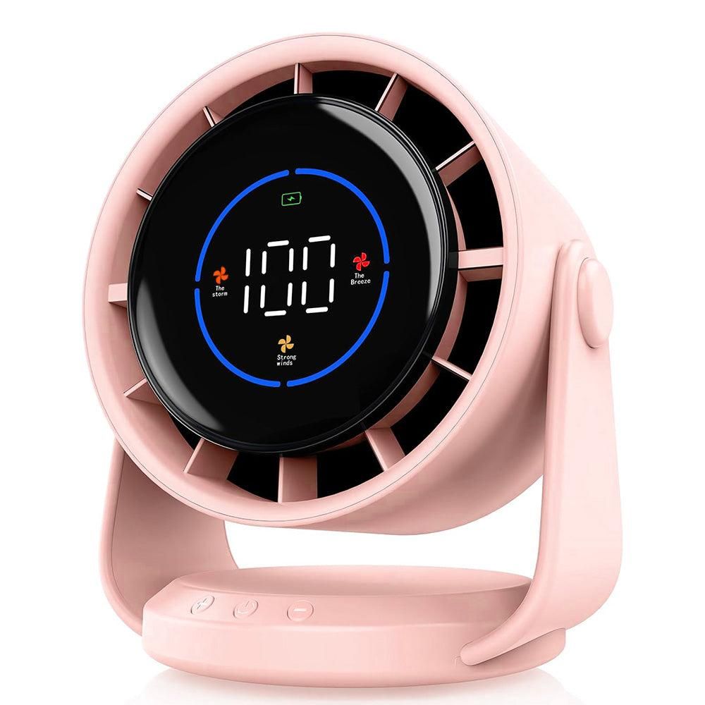 Quiet Table Fans Wall-Mounted Digital Display Rechargeable Fan for Home Office Kitchen Travel Camping Pink - Image 1